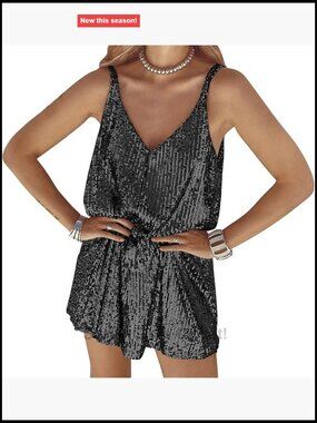 Women Sequin Shift Dress V-Neck Sleeveless Party Club Mini